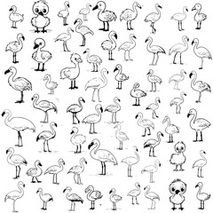 Flamingo chick flat vector illustration collection isolated on white background