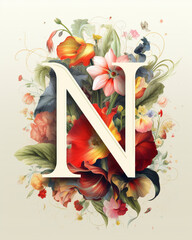 Floral typography and font design of the letter "N"