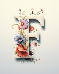 Floral typography and font design of the letter "F"