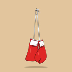 illustration of a pair of red boxer gloves hangs on the wall. professional boxing gloves.