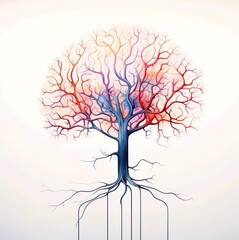 A drawing of a tree with the red and purple colors illustration