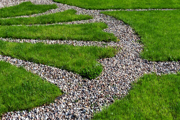 landscape design lawn with white decorative stones