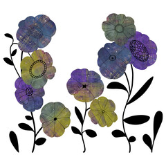 Flowers, mixed media digital collage and drawing