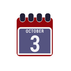 Calendar displaying day 3 (third) of the October - Day 3 of the month. illustration
