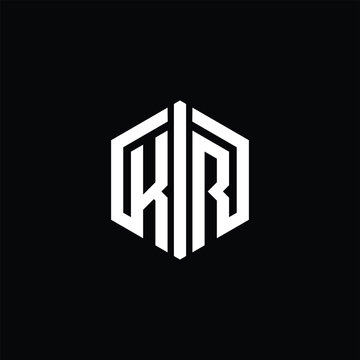 recommend clip art: KR Letter Logo monogram hexagon shape with connect outline design template
