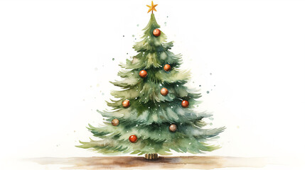 Watercolour Green Christmas Fir Tree Illustration Isolated White Background