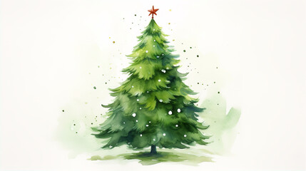 Watercolour Green Christmas Fir Tree Illustration Isolated White Background