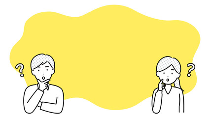 疑問を感じている男女とフレームのベクターイラスト