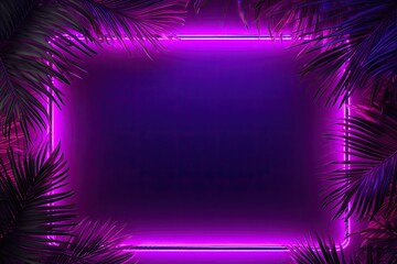 Fototapeta na wymiar Modern minimalism. Neon frame on palm with dark background