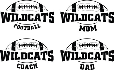 Football - Wildcats is a sports team design that includes text with the team name and a football graphic. Great for Wildcats t-shirts, mugs, advertising and promotions for teams or schools.
