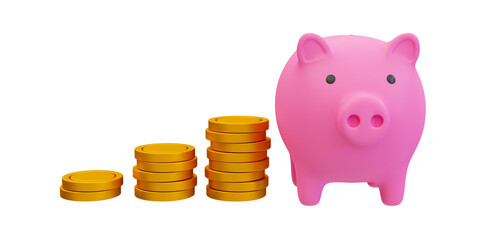 3d minimal money-saving concept. money depositing. money investment. future investment. a pile of coins with piggy bank. 3d illustration.