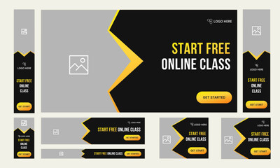 Vector illustration free class learning process set of web banner template design, fully editable vector eps 10 file format