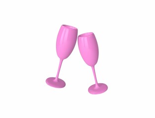 Two pink champagne glasses isolated on a white background. 3d render.