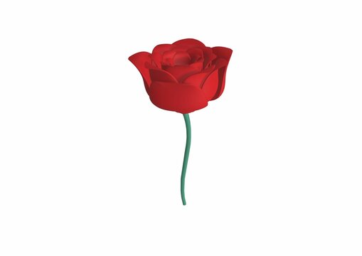 Vibrant red rose isolated on a white background. 3d render.