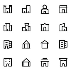 Bold Line Buildings and Construction Vector Icons 

