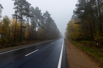 Paved road in cloudy rainy weather