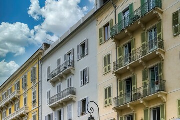 Ancient colorful houses in the historic center of Ajaccio, Corsica.