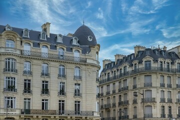 Exterior of beautiful architectural buildings in Paris, France