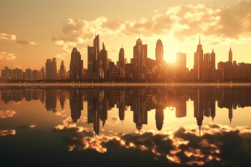 Obraz na płótnie Canvas City skyline at sunset with reflection