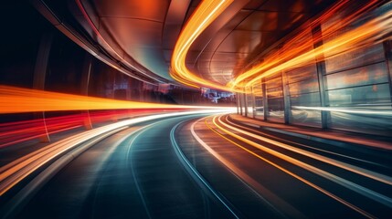 Car light trails in the tunnel. Concept of speed and motion.
