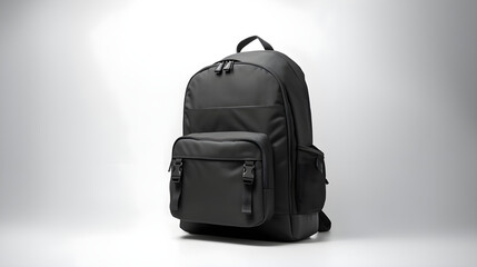 Fototapeta premium black backpack isolated on a white background Back to school, education, childhood, primary school theme.