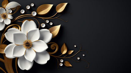 abstract black and gold and white floral pattern background, generative ai