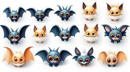 set of cute halloween cartoon bats