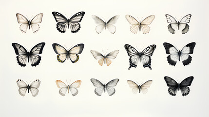 Fototapeta premium set of various butterflies on a white background