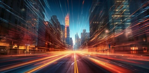 Obraz premium Fast moving cars in the city at night with high speed motion blur