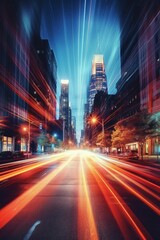 The light trails on the street in shanghai china.
