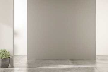 Empty room with concrete walls, concrete floor and soft skylight from window, simple minimalist...