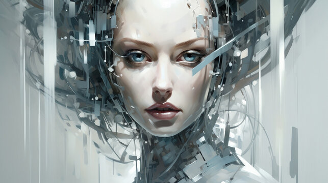 repr&eacute;sentation d'une femme cyborg futuriste - IA Generative