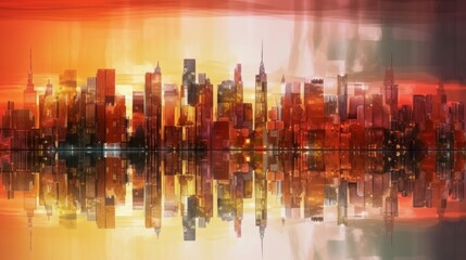 Fototapeta na wymiar New York City Manhattan skyline panorama with skyscrapers and reflection