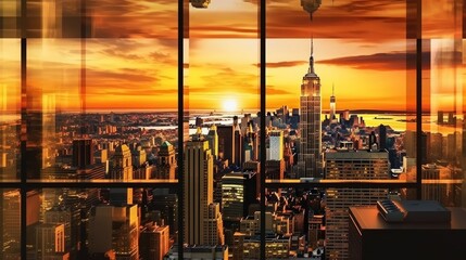 Fototapeta na wymiar New York City skyline with skyscrapers at sunset, USA.