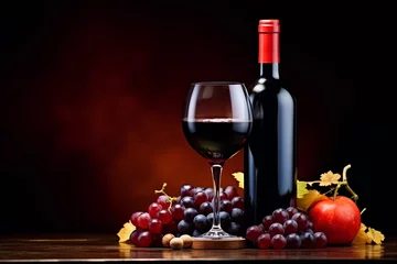 Fotobehang wine bottle and glass of red wine, generative ai © AIGen