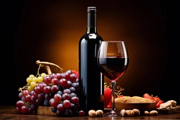 Fotobehang wine bottle and glass of red wine, generative ai © AIGen
