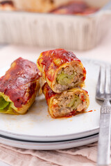 Authentic Golumpki Polish Stuffed Cabbage Rolls - Traditional Eastern European Comfort Food with Savory Ground Meat and Rice Filling, Smothered in Delicious Tomato Sauce! Hearty Cabbage Wraps Straight