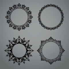 Set of decorative frames Elegant vector element for design in Eastern style, place for text. Floral black and gray borders. Lace illustration for invitations and greeting cards