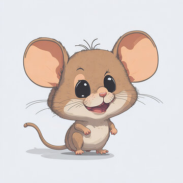 Tiny Mouse cute isolated on white background. Cute eyes in cartoon style. Generative Ai