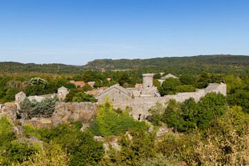 Fototapeta na wymiar View of the medieval village of La Couvertoirade in Larzac, Aveyron, France
