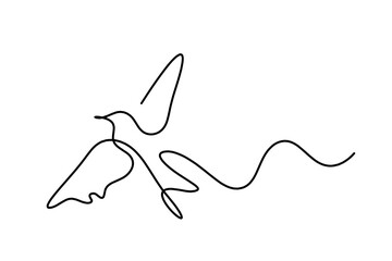 Fototapeta premium Silhouette of abstract flying bird in line on white background
