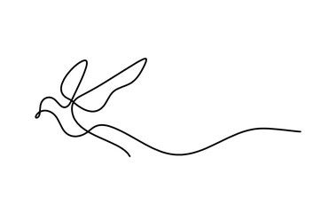 Silhouette of abstract flying bird in line on white background