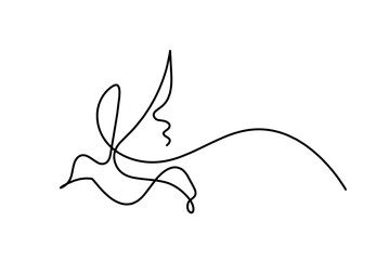 Silhouette of abstract flying bird in line on white background