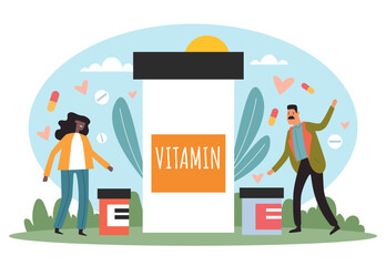 Vitamin food supplement health nutrition abstract concept. Vector graphic design illustration
