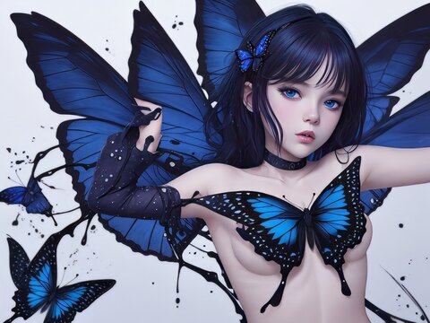 Chica Sexy Entre Mariposas Azules