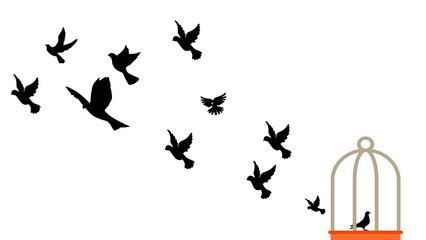 Naklejka premium silhouettes of birds freedom, Wings of Freedom: Celebrating Birds in Their Natural Element, Free as a Bird: Celebrating the Freedom of Avian Creatures