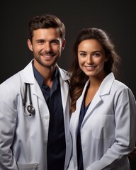 Portrait of two doctors on dark background. Medical team with ai generated