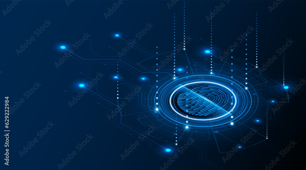 Aufkleber abstract technology circuit board background. fingerprint scanning cybersecurity concept. modern tec