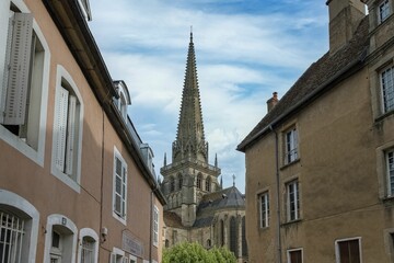Historic Saint-Lazare cathedral in the historical center of Burgundy, France - obrazy, fototapety, plakaty