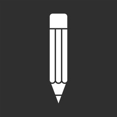 Flat simple white pencil icon on black background.